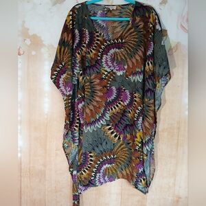 Colorful Feather Print Kaftan